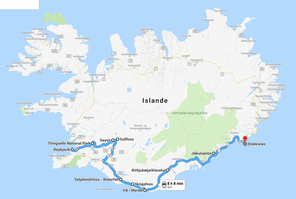 Itinéraire Sud de l'Islande