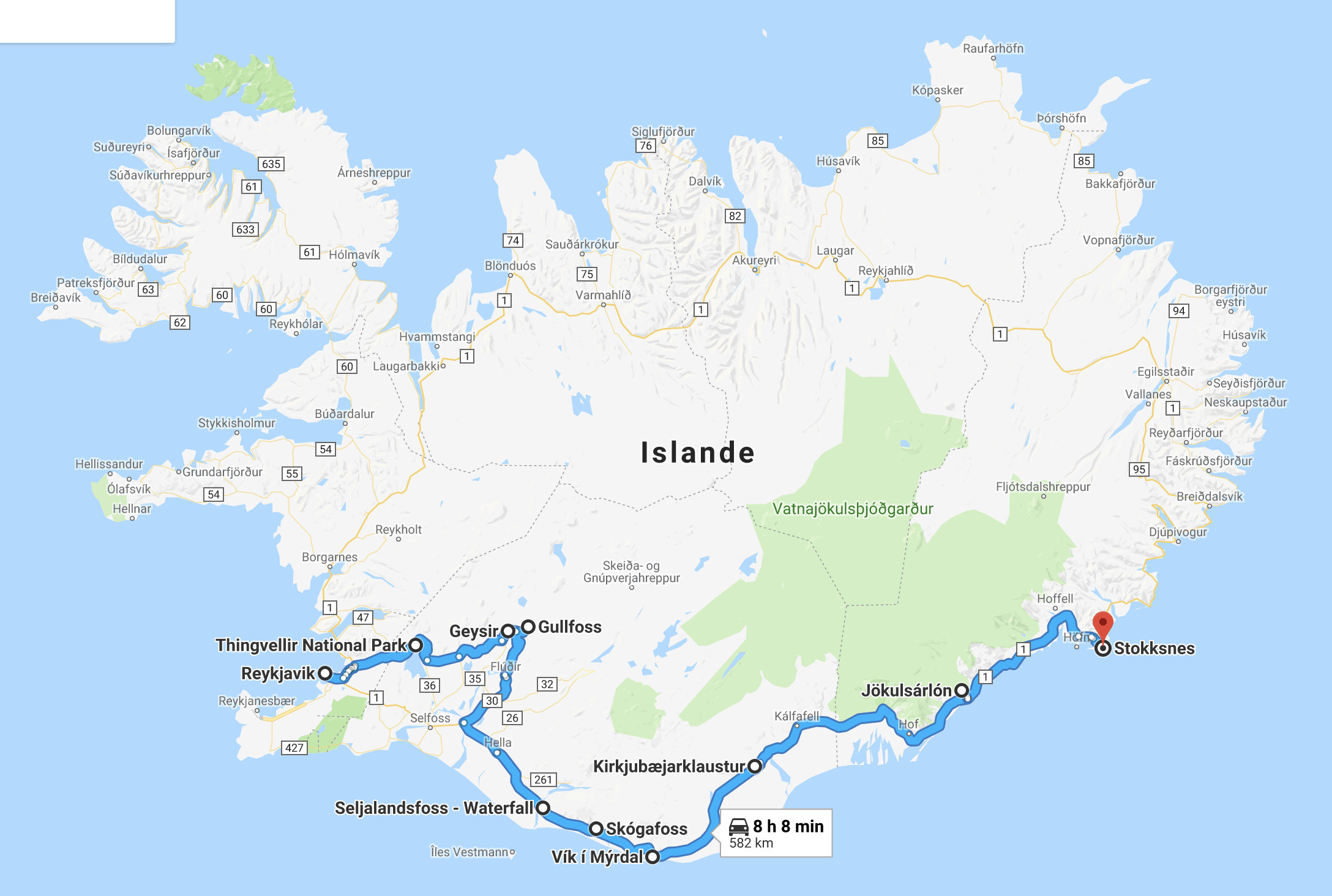 Itinéraire Sud de l'Islande 